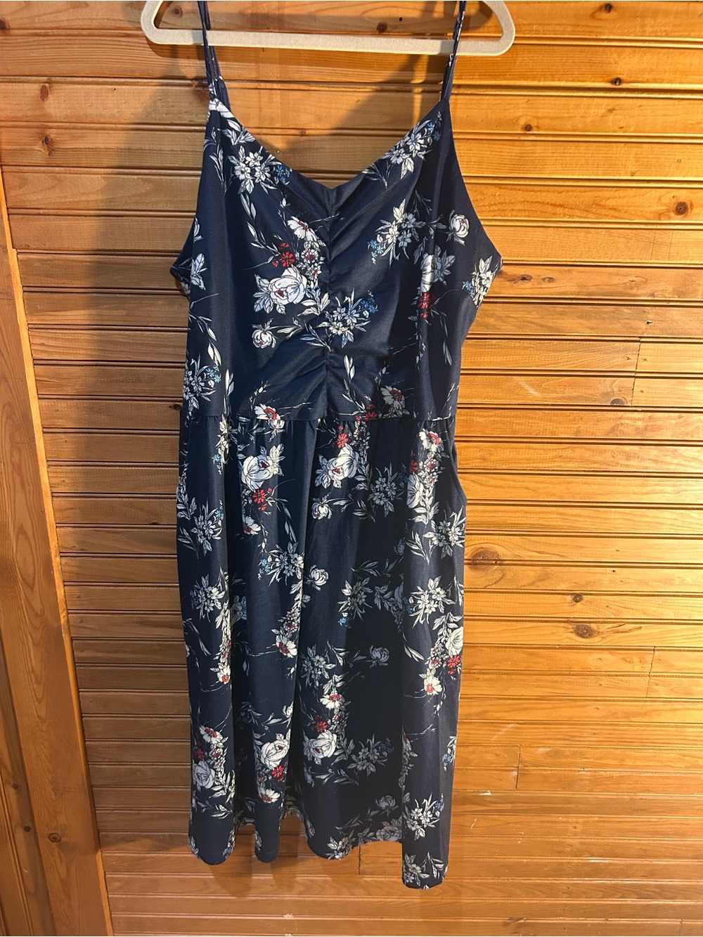 Source Unknown Navy Floral Midi Dress with Spaghetti Straps